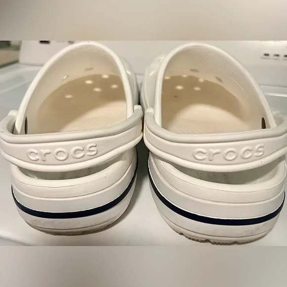 CROCS White Clogs with Dark Blue Trim - Picture 2 of 2